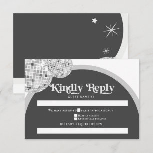 Cartão RSVP Casamento de Cinza Negra de Disco com Gótico Retro