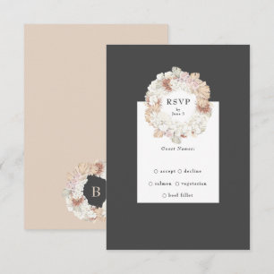 Cartão RSVP Casamento de Cinzas Pampas de carvão Wreath Boho