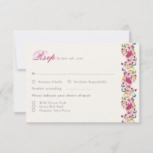 Cartão RSVP Casamento de Cisne Floral Rosa Verde Amarelo Cláss