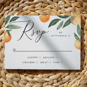 Cartão RSVP Casamento de Citros Mediterrâneo Laranja Aquarel