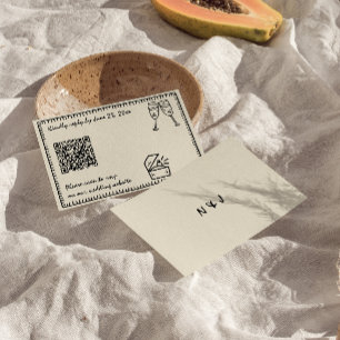Cartão RSVP Casamento de Código de QR Quirky Único Desenhado à
