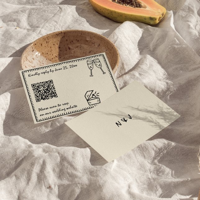 Cartão RSVP Casamento de Código de QR Quirky Único Desenhado à (Criador carregado)