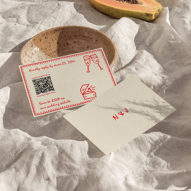 Cartão RSVP Casamento de Código de QR Quirky Único Desenhado à (Criador carregado)