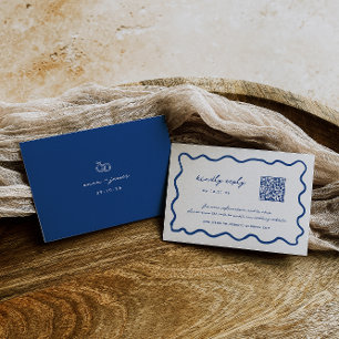 Cartão RSVP Casamento de Código QR Azul Whimsical