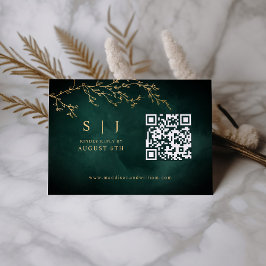 Cartão RSVP Casamento de Código QR Botânico Emerald Green e Do