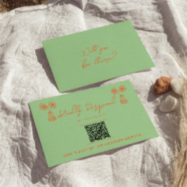 Cartão RSVP Casamento de Código QR Brilhante com Desenho Color