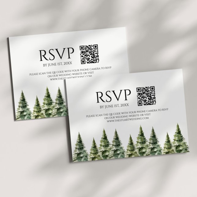 Cartão RSVP Casamento de Código QR das Árvores de Pinheiros Ne (Criador carregado)