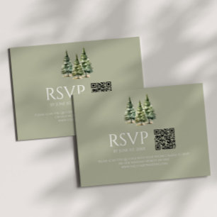 Cartão RSVP Casamento de Código QR das Árvores de Pinheiros Ne