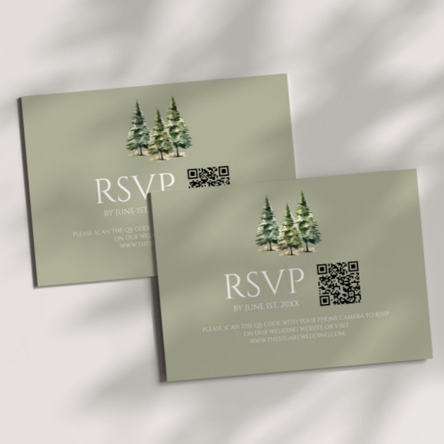 Cartão RSVP Casamento de Código QR das Árvores de Pinheiros Ne (Criador carregado)