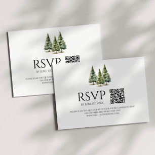 Cartão RSVP Casamento de Código QR das Árvores de Pinheiros Ne