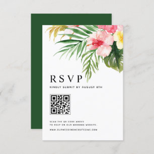 Cartão RSVP Casamento de Código QR das Flores Tropicais de Aqu