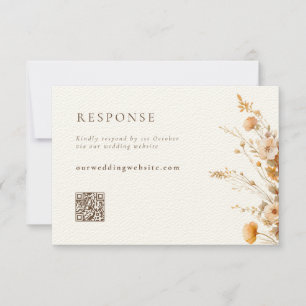 Cartão RSVP Casamento de Código QR de Castanho e Tan Wildflowe