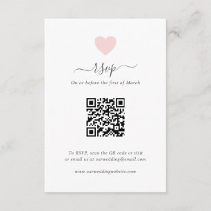 Cartão RSVP Casamento de Código QR de Coração Cor-de-Rosa Simp