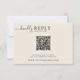 Cartão RSVP Casamento de Código QR de Creme Milky Boho Chic do
