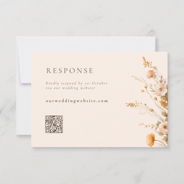 Cartão RSVP Casamento de Código QR de Flores Selvagens de Qued (Frente)