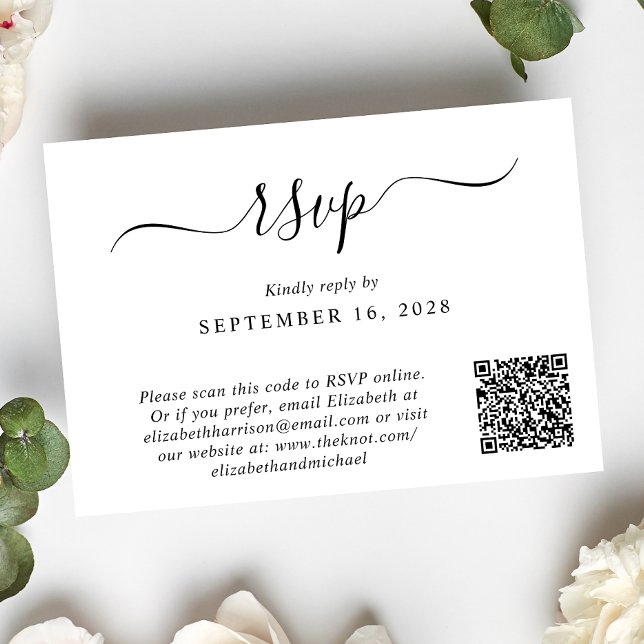 Cartão RSVP Casamento de Código QR de Foto Chic (Our user-friendly template will generate your QR code automatically from your website address)