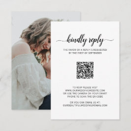 Cartão RSVP Casamento de Código QR de Foto de Script Elegante