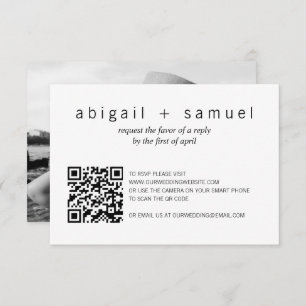 Cartão RSVP Casamento de Código QR de Foto Moderna Minimalista