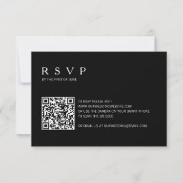 Cartão RSVP Casamento de Código QR de Foto Preta Simples Moder
