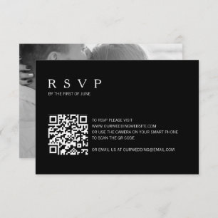 Cartão RSVP Casamento de Código QR de Foto Preta Simples Moder