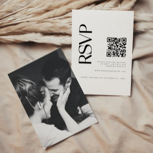 Cartão RSVP Casamento de Código QR de Foto Preto e Branco Mode