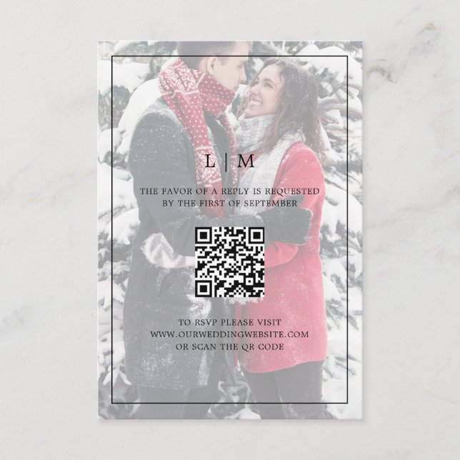 Cartão RSVP Casamento de Código QR de Foto Simples Preto e Bra (Frente)