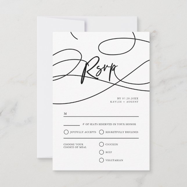 Cartão RSVP Casamento de Código QR de Script de Rico Moderno M (Frente)