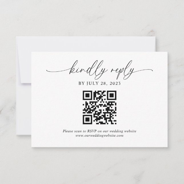 Cartão RSVP Casamento de Código QR de Script Elegante Moderno  (Frente)
