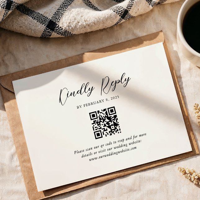 Cartão RSVP Casamento de Código Qr de Script Elegante Simples (Criador carregado)