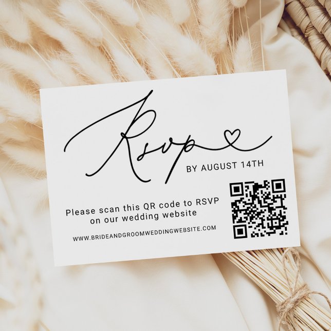 Cartão RSVP Casamento de Código QR de Script Preto Moderno (Criador carregado)