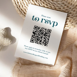 Cartão RSVP Casamento de Código QR de Teal Profundo Moderno