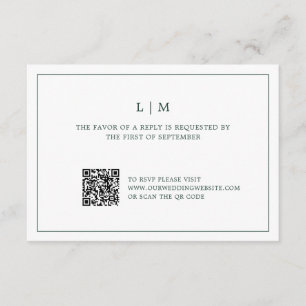 Cartão RSVP Casamento de Código QR do Monograma Verde da Flore