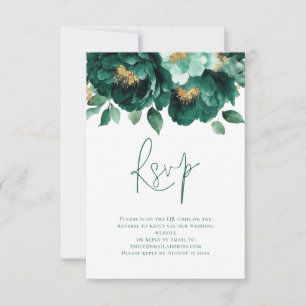 Cartão RSVP Casamento de Código QR do Script Florals Dourado d