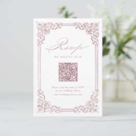 Cartão RSVP Casamento de Código QR Elegante de Frame de Vintag