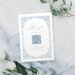 Cartão RSVP Casamento de Código QR Elegante de Frame de Vintag