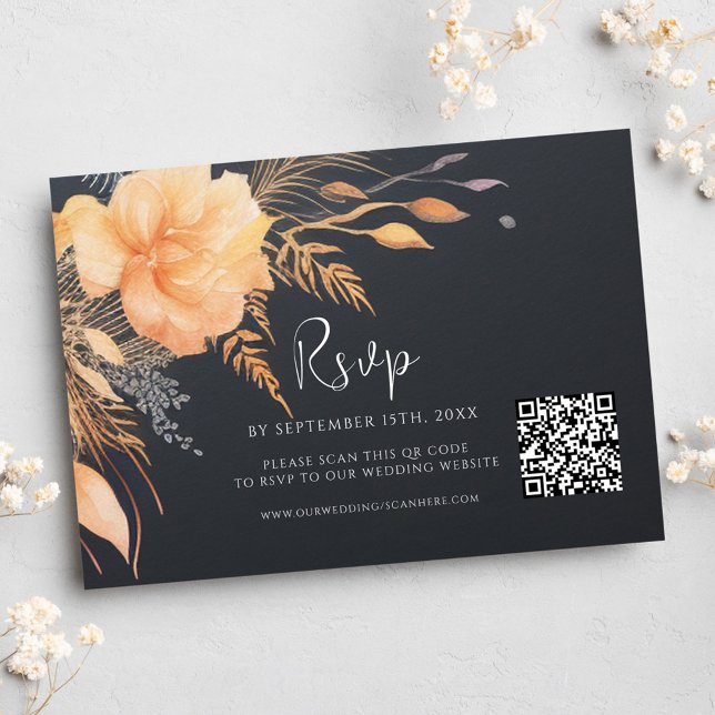 Cartão RSVP Casamento de Código QR Elegante de Queda Floral (Floral Fall Elegant QR Code Wedding RSVP Card)