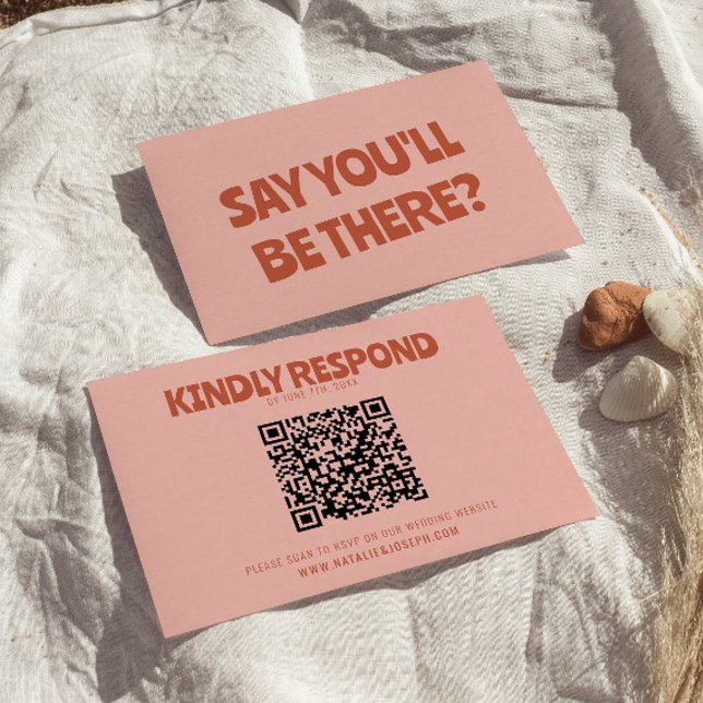 Cartão RSVP Casamento de Código QR Exclusivo do Brilho Retro B (Criador carregado)