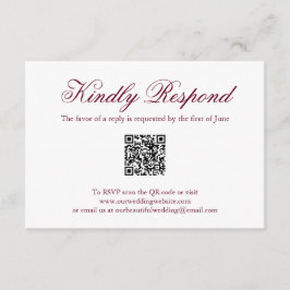 Cartão RSVP Casamento de Código QR Formal da Borgonha Tradicio