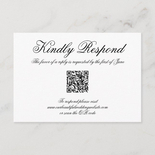 Cartão RSVP Casamento de Código QR Formal de Caligrafia Elegan (Frente)