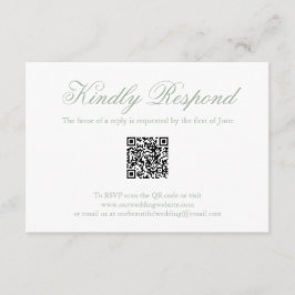 Cartão RSVP Casamento de Código QR Formal Verde de Sage Tradic