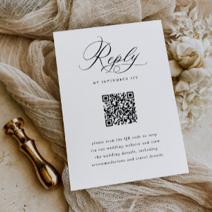 Cartão RSVP Casamento de Código QR preto e branco de Script El