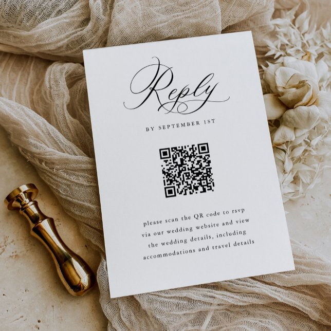Cartão RSVP Casamento de Código QR preto e branco de Script El (Criador carregado)