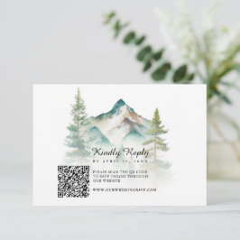 Cartão RSVP Casamento de Código QR Simples de Montanha de Core