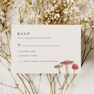 Cartão RSVP Casamento de Cogumelo Vermelho Elegante Woodland G