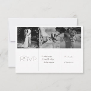 Cartão RSVP Casamento de Colagem Mínima de Fotos Preto e Branc