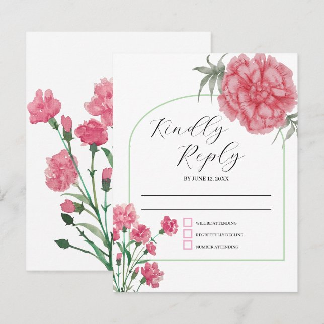 Cartão RSVP Casamento de Coleção de Flores Rosa Delicada (Frente/Verso)