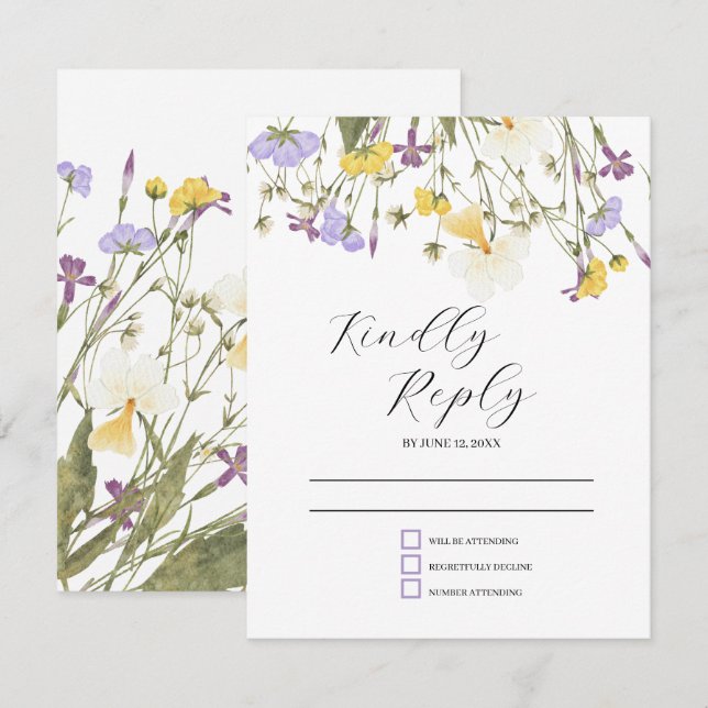 Cartão RSVP Casamento de Coleção Lilac Watercolor (Frente/Verso)