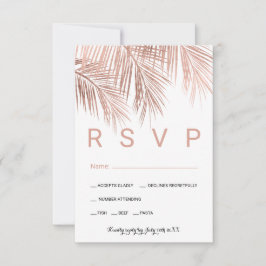Cartão RSVP Casamento de comida de palmeira de ouro rosa moder