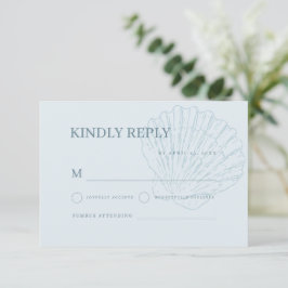 Cartão RSVP Casamento de Concha Náutica Azul Costeira Desenhad