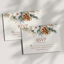Cartão RSVP Casamento de Cone de Árvore Floral de Inverno